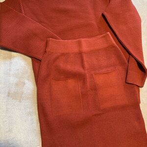 Burnt Orange Ribbed Sweater Top & Skirt Set